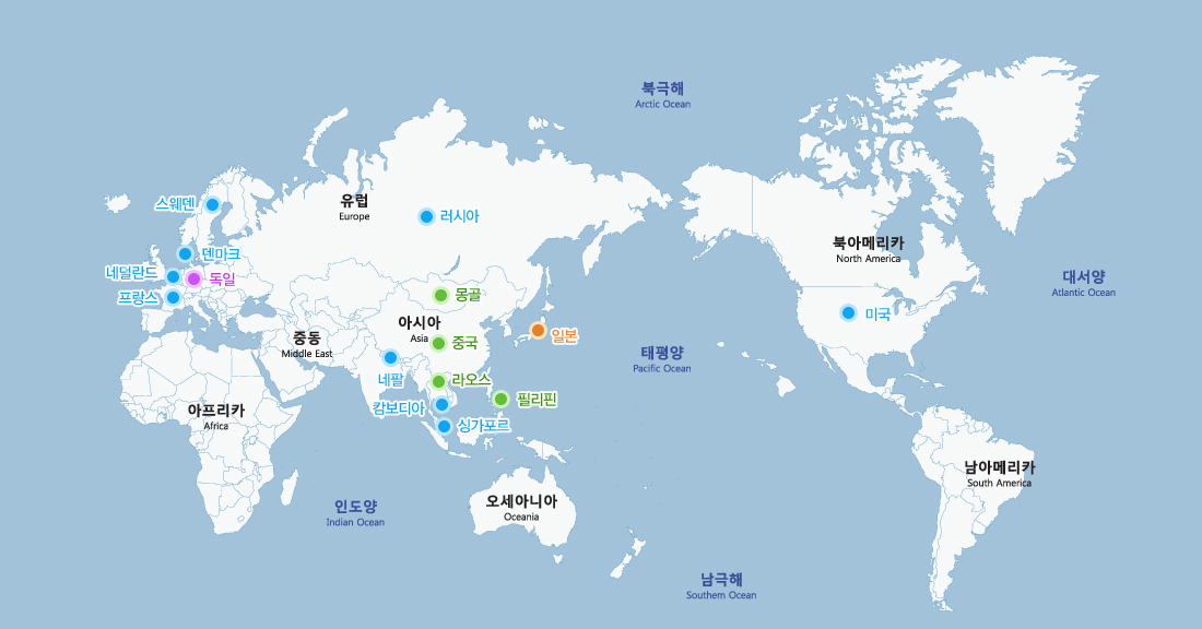 국외팀 활동 국가별 현황 이미지